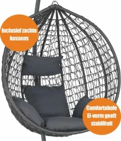Bircim Hangstoel Ei/Egg-Vorm Met Dikke Kussens - Voor Binnen En Buiten - Incl. Standaard, Onderstel & Kussens - Antraciet -Tuin Verkoop 1027x1200