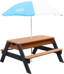 AXI Nick Zand & Water Picknicktafel In Antraciet/Bruin - Parasol Blauw/Wit - Picknick Tafel Voor Kinderen Van Hout -Tuin Verkoop 1031x1200
