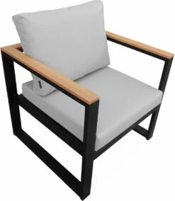 Loungeset 5 Plaatsen Van Aluminium En Eucalyptus – NAZCA – Antraciet Structuur, Lichtgrijs Kussens -Tuin Verkoop 1045x1200 2