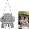Vita5 Macramé Hangstoel - Voor Binnen En Buiten - Zonder Standaard - Incl. Kussen, Boekenvak En Beschermhoes - Tot 150kg - Grijs -Tuin Verkoop 1053x1200