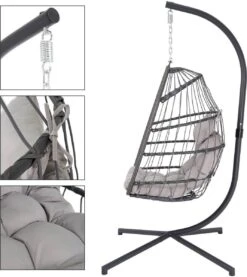 Pro Garden Lowander Hangstoel Egg 191x126x126- Schommelstoel Met Rattan Cocoon En Robuust Stalen Standaard Incl. Kussens - Volledig Inklapbaar - Lichtgrijs -Tuin Verkoop 1069x1200