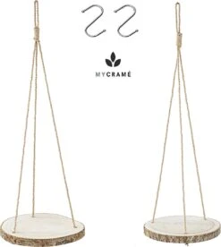 Set Van 2 Boomstam Rond Wandrek Plantenhangers - Boho Jute Houten Plantenrek - Hangpot Voor Binnen/Buiten - Hangende Bloempot Plank - Hangplant Houder - Bohemian Macrame Stijl Wandhanger - Hangplank Plant Hanger - Planthanger - Ø Rond 25-20cm -Tuin Verkoop 1073x1200 1