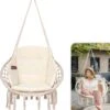 Vita5 Macramé Hangstoel - Voor Binnen En Buiten - Zonder Standaard - Incl. Kussen, Boekenvak En Beschermhoes - Tot 150kg - Beige -Tuin Verkoop 1098x1200