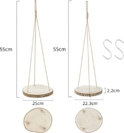 Set Van 2 Boomstam Rond Wandrek Plantenhangers - Boho Jute Houten Plantenrek - Hangpot Voor Binnen/Buiten - Hangende Bloempot Plank - Hangplant Houder - Bohemian Macrame Stijl Wandhanger - Hangplank Plant Hanger - Planthanger - Ø Rond 25-20cm -Tuin Verkoop 1121x1200 2