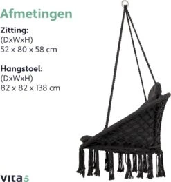 Vita5 Macramé Hangstoel - Voor Binnen En Buiten - Zonder Standaard - Incl. Kussen, Boekenvak En Beschermhoes - Tot 150kg - Zwart -Tuin Verkoop 1124x1200 1