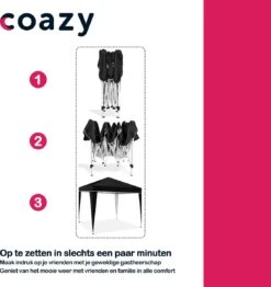 Coazy Waterdichte Partytent 3x3 Meter Opvouwbaar - Paviljoen - Easy Up - Pop-up Tent Met Haringen, Touw En Anti Slip Poten - Waterdicht - Partytenten Weerbestendig -Tuin Verkoop 1131x1200 4