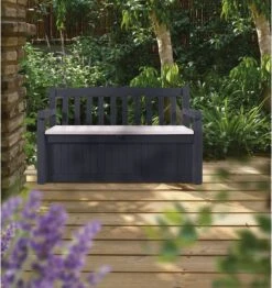 Keter Eden Garden Bench Opbergbank - 265L - 140x60x84cm - Zwart/Grijs -Tuin Verkoop 1132x1200