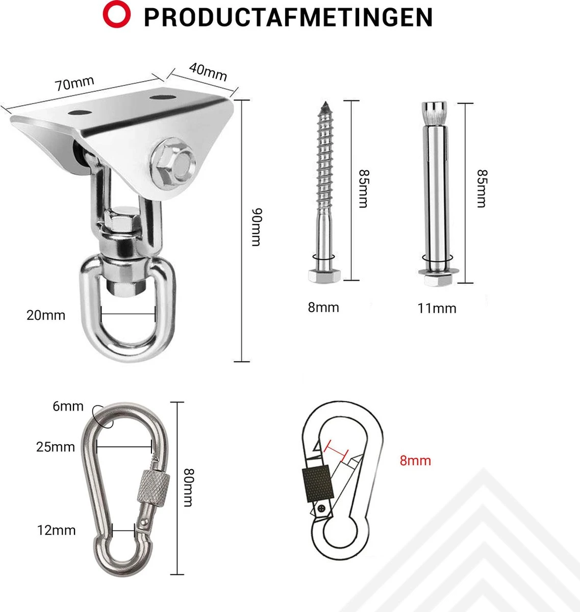Ophangsysteem - Plafondhaak RVS - Ophanghaak TRX - Hangstoel Buiten - Hangstoel Binnen – Schommelstoel - Schommel - Bokszakken - RVS - 300kg 5 Ophangsysteem - Plafondhaak RVS - Ophanghaak TRX - Hangstoel Buiten - Hangstoel Binnen – Schommelstoel - Schommel - Bokszakken - RVS - 300kg - Afbeelding 3