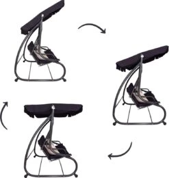 Springos Schommelbank | Linda-Schommel | 3-zits | Waterafstotend | Inclusief 2 Kussens | Verstelbare Luifel | 162 X 200 X 120 Cm | Zwart -Tuin Verkoop 1139x1200