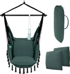 Vita5 XXL Hangstoel | Binnen&Buiten Hangnest | Incl. 2 Kussens En Boekenvak | Volwassenen&Kinderen | Hangmatstoel Tot 225kg | Donkergroen -Tuin Verkoop 1142x1200