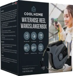 CoolHome - Wandslangenbox 20 Meter + 2 Meter - Tuinslang Met Haspel- Slangenhouder 180° Draaibaar - Tuinslanghaspel Zwart - Grijs -Tuin Verkoop 1146x1200 4