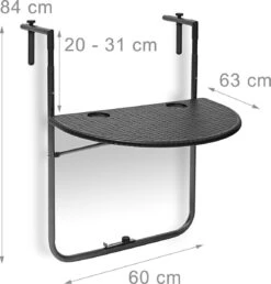 Relaxdays Balkontafel Inklapbaar, Balkon Tafel Rotan, Hangtafel Reling - Zwart -Tuin Verkoop 1149x1200 3