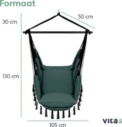 Vita5 XXL Hangstoel | Binnen&Buiten Hangnest | Incl. 2 Kussens En Boekenvak | Volwassenen&Kinderen | Hangmatstoel Tot 225kg | Donkergroen -Tuin Verkoop 1159x1200