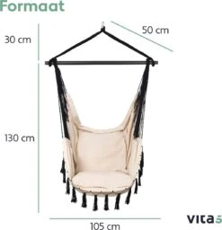 Vita5 XXL Hangstoel | Binnen&Buiten Hangnest | Incl. 2 Kussens En Boekenvak | Volwassenen&Kinderen | Hangmatstoel Tot 225kg | Beige -Tuin Verkoop 1159x1200 3