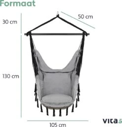 Vita5 XXL Hangstoel | Binnen&Buiten Hangnest | Incl. 2 Kussens En Boekenvak | Volwassenen&Kinderen | Hangmatstoel Tot 225kg | Grijs -Tuin Verkoop 1159x1200 4