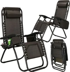 Springos Tuinstoel | Ligstoel | Opvouwbaar | Verstelbaar | Ergonomische Hoofdsteun | Bruin / Zwart -Tuin Verkoop 1166x1200