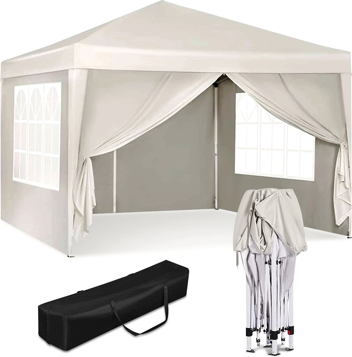 Waterdichte Partytent 3x3 Meter Opvouwbaar Met Zijwanden- Paviljoen Met Zijpanelen - Easy Up - Pop-up Tent Met Haringen, Touw En Anti Slip Poten 3 Waterdichte Partytent 3x3 Meter Opvouwbaar Met Zijwanden- Paviljoen Met Zijpanelen - Easy Up - Pop-up Tent Met Haringen, Touw En Anti Slip Poten