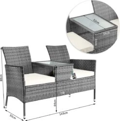 Casaria Polyrattan Tuinbank - Incl. Tafel & Kussens 7 Cm - Grijs -Tuin Verkoop 1185x1200 3