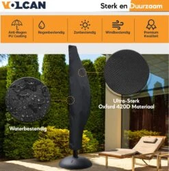 Volcan Parasolhoes Voor Zweefparasol - Tot 300cm - Waterdicht - Oxford 420D - Met Rits, Trekkoord En Stok - Zwart -Tuin Verkoop 1190x1200 2