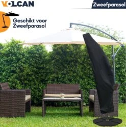 Volcan Parasolhoes Voor Zweefparasol - Tot 300cm - Waterdicht - Oxford 420D - Met Rits, Trekkoord En Stok - Zwart -Tuin Verkoop 1190x1200 3