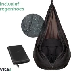 Vita5 Macramé Hangstoel - Voor Binnen En Buiten - Zonder Standaard - Incl. Kussen, Boekenvak En Beschermhoes - Tot 150kg - Zwart -Tuin Verkoop 1194x1200 1