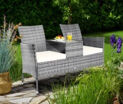 Casaria Polyrattan Tuinbank - Incl. Tafel & Kussens 7 Cm - Grijs -Tuin Verkoop 1200x1013