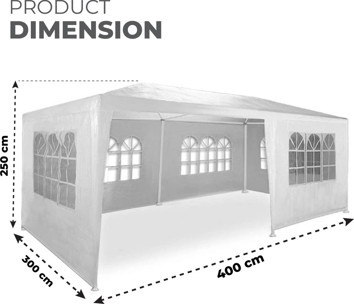 MaxxGarden Partytent - Paviljoen - 300 X 600 X 250 Cm - Met Zijwanden - Waterdicht Pro - 32mm Buizen – Wit 4 MaxxGarden Partytent - Paviljoen - 300 X 600 X 250 Cm - Met Zijwanden - Waterdicht Pro - 32mm Buizen – Wit - Afbeelding 2