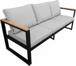 Loungeset 5 Plaatsen Van Aluminium En Eucalyptus – NAZCA – Antraciet Structuur, Lichtgrijs Kussens -Tuin Verkoop 1200x1035 1