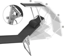 Ligstoel Met Hoofdsteun En Zon Bescherming Verstelbare Rugleuning Inklapbaar Donker Grijs Ligbed Tuin -Tuin Verkoop 1200x1055