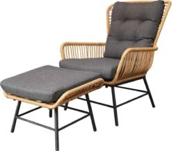 BUITEN Living Dex Wicker Loungestoel Tuin Incl. Wicker Voetenbank | Wicker + Aluminium | Bamboe Antraciet -Tuin Verkoop 1200x1056