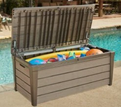 Keter Brushwood Opbergbox - Kussenbox - 455L - 145x69,7x60,3cm - Taupe -Tuin Verkoop 1200x1057 1