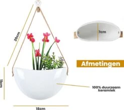 Plantenhanger Keramiek – Set Van 3 – Wit Steen- Hangpot – Hangende Bloempot Plantenpot - 3 Verschillende Koorden - 18 X 11 X 7 Cm -Tuin Verkoop 1200x1066 4