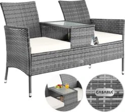 Casaria Polyrattan Tuinbank - Incl. Tafel & Kussens 7 Cm - Grijs -Tuin Verkoop 1200x1084