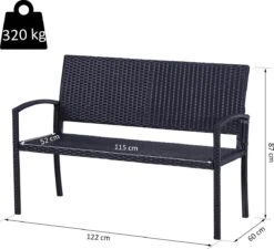 Outsunny Polyrotan Tuinbank 2-zits Parkbank Bank Staal Zwart 867-022 -Tuin Verkoop 1200x1093