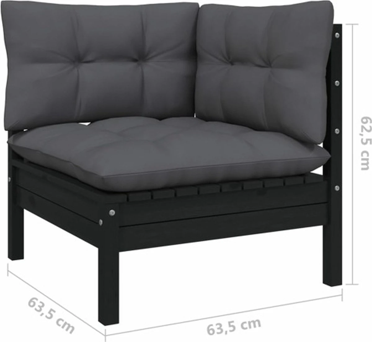 VidaXL 3-delige Loungeset Met Kussens Massief Grenenhout Zwart 7 VidaXL 3-delige Loungeset Met Kussens Massief Grenenhout Zwart - Afbeelding 5