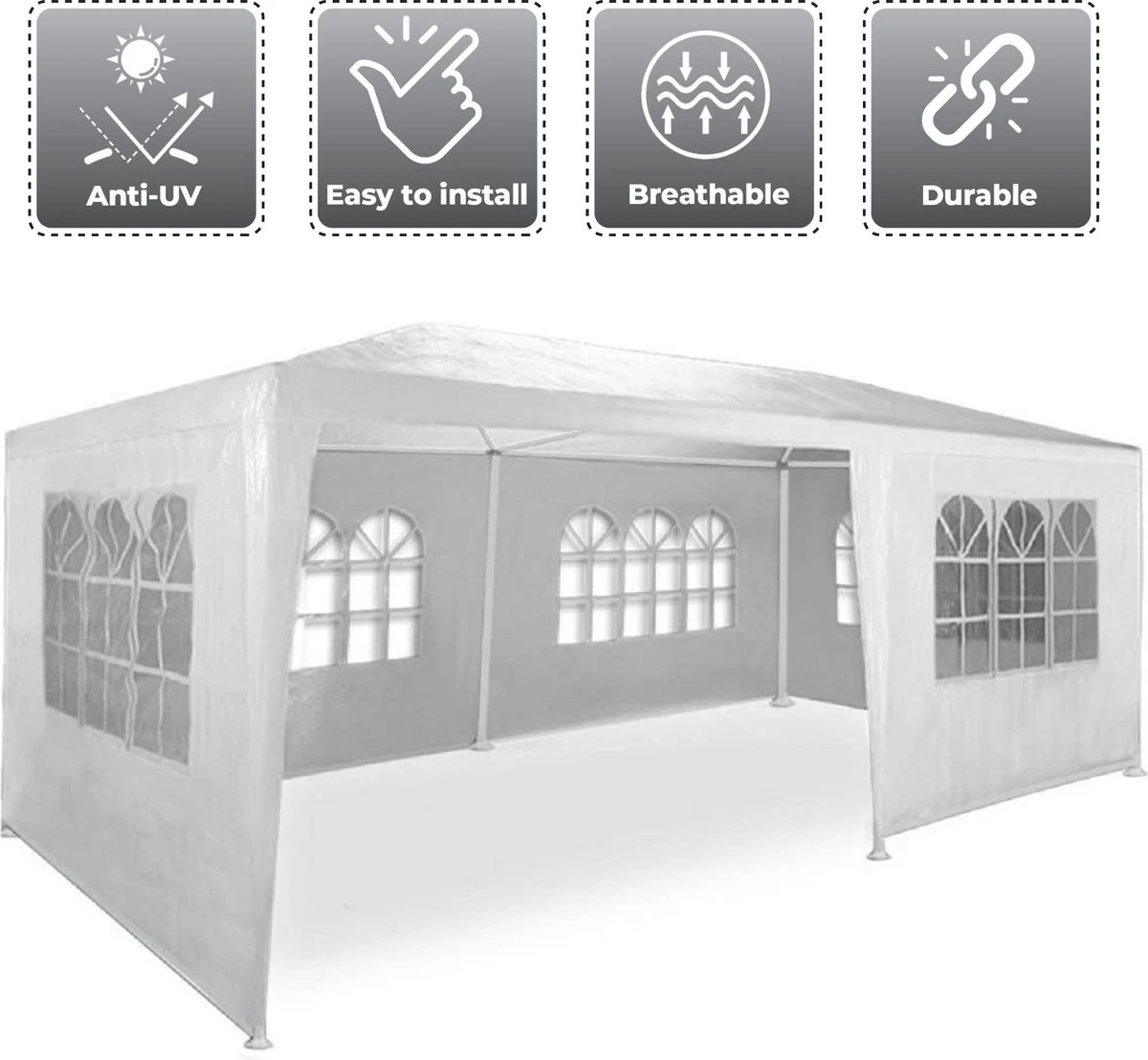 MaxxGarden Partytent - Paviljoen - 300 X 600 X 250 Cm - Met Zijwanden - Waterdicht Pro - 32mm Buizen – Wit 6 MaxxGarden Partytent - Paviljoen - 300 X 600 X 250 Cm - Met Zijwanden - Waterdicht Pro - 32mm Buizen – Wit - Afbeelding 4