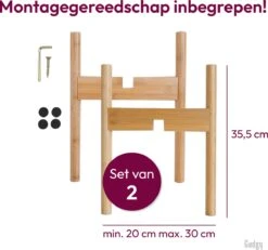 Gadgy Bamboe Plantenstandaard 2 St - Plantentafel - Plantentafeltje Voor Binnen - Plantenrek - Uitschuifbaar - Hout - Ø 20 Tot 30 Cm -Tuin Verkoop 1200x1124