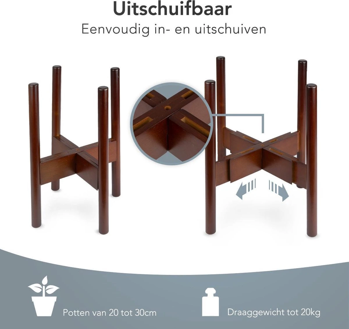 LifeGoods Planten Standaard - Uitschuifbare Bloempothouder - 20 Tot 30 Cm - Donker Bamboe 4 LifeGoods Planten Standaard - Uitschuifbare Bloempothouder - 20 Tot 30 Cm - Donker Bamboe - Afbeelding 2