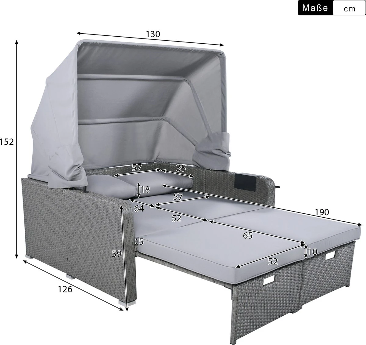 Polyrattan Patio Rieten Meubels Set Voor 2 Personen-Outdoor Rattan Sofa Set Met Intrekbare Luifel-lounge Bank-PE Rotan Loveseat Voor Achtertuin Veranda Tuin Zwembad Balkon-grijs 11 Polyrattan Patio Rieten Meubels Set Voor 2 Personen-Outdoor Rattan Sofa Set Met Intrekbare Luifel-lounge Bank-PE Rotan Loveseat Voor Achtertuin Veranda Tuin Zwembad Balkon-grijs - Afbeelding 9