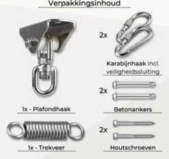 LFSY - Ophangsysteem - Universele Plafondhaak - Hangstoelen Binnen & Buiten - Ophanghaak – Bokszakken - Verandastoel - Zware Veer - RVS – 450kg – M8 -Tuin Verkoop 1200x1131