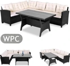 Casaria Polyrattan Tuinset - 15 Delig Voor 6 Personen – Crème Zwart -Tuin Verkoop 1200x1131 7