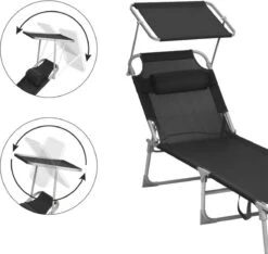 Ligstoel Met Hoofdsteun En Zon Bescherming Verstelbare Rugleuning Inklapbaar Donker Grijs Ligbed Tuin -Tuin Verkoop 1200x1137