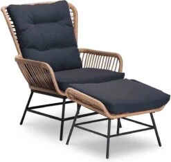 BUITEN Living Dex Wicker Loungestoel Tuin Incl. Wicker Voetenbank | Wicker + Aluminium | Bamboe Antraciet -Tuin Verkoop 1200x1139