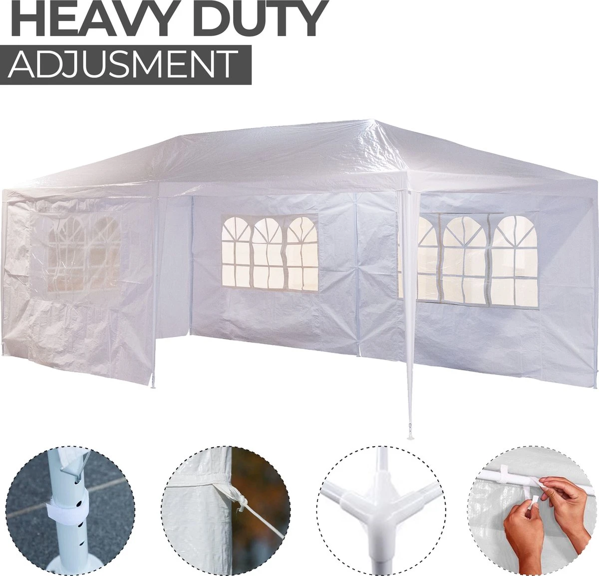 MaxxGarden Partytent - Paviljoen - 300 X 600 X 250 Cm - Met Zijwanden - Waterdicht Pro - 32mm Buizen – Wit 7 MaxxGarden Partytent - Paviljoen - 300 X 600 X 250 Cm - Met Zijwanden - Waterdicht Pro - 32mm Buizen – Wit - Afbeelding 5