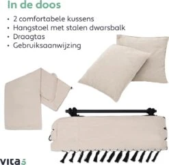 Vita5 XXL Hangstoel | Binnen&Buiten Hangnest | Incl. 2 Kussens En Boekenvak | Volwassenen&Kinderen | Hangmatstoel Tot 225kg | Beige -Tuin Verkoop 1200x1178 1