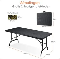 Lenx Klaptafel - Inklapbare Tafel - Opvouwbare Tuintafel - Vouwtafel - Inclusief Handvat En 2 Tafelkleden - 180x75x74cm - 6 Tot 8 Personen -Tuin Verkoop 1200x1179 1