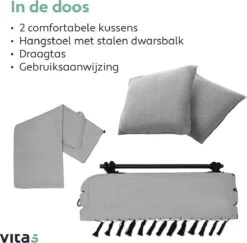 Vita5 XXL Hangstoel | Binnen&Buiten Hangnest | Incl. 2 Kussens En Boekenvak | Volwassenen&Kinderen | Hangmatstoel Tot 225kg | Grijs -Tuin Verkoop 1200x1181 1