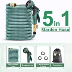 IBright Extra Sterke Uitrekbare Tuinslang - Flexibel - 15 Meter - Inclusief Opbergtas ,Sproeier ,Koppelstuk En Ophanghaak - Groen -Tuin Verkoop 1200x1183 4