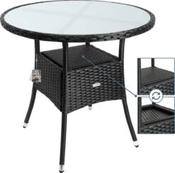 Casaria Polyrattan Bijzettafel 80cm Rond - 5mm Veiligheidsglas – Zwart -Tuin Verkoop 1200x1185 1