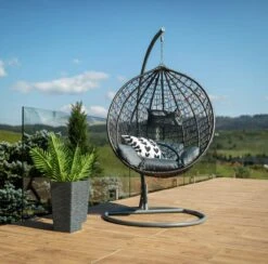 Bircim Hangstoel Ei/Egg-Vorm Met Dikke Kussens - Voor Binnen En Buiten - Incl. Standaard, Onderstel & Kussens - Antraciet -Tuin Verkoop 1200x1187 1